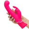 "Happy Rabbit G-Spot USB Rechargeable Pink Rabbit Vibrator handheld showing design for clitoral and penetrative stimulation"
