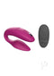 We Vibe Sync Dusty Pink couples vibrator with remote control for shared, hands-free vibrations and adjustable fit.