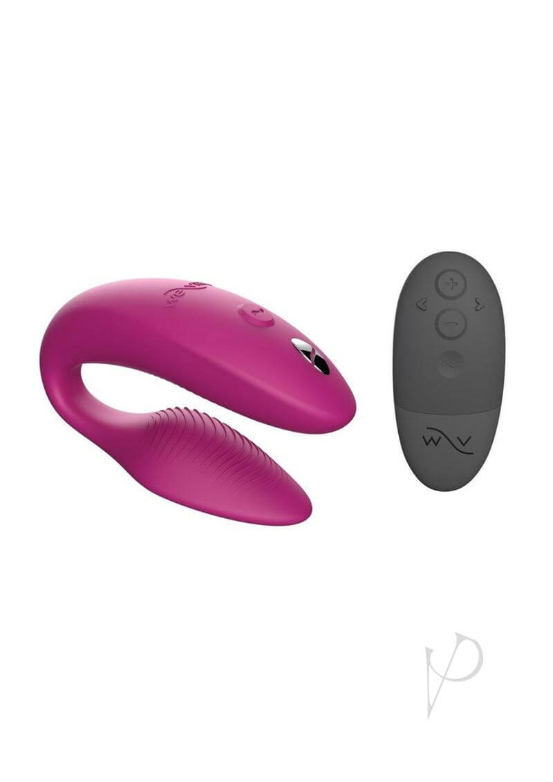 We Vibe Sync Dusty Pink couples vibrator with remote control for shared, hands-free vibrations and adjustable fit.