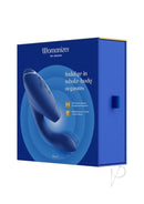 Womanizer DUO 2 Blue Premium Rabbit Toy Packaging Featuring Pleasure Air Clitoral Stimulator and G-Spot Vibrator
