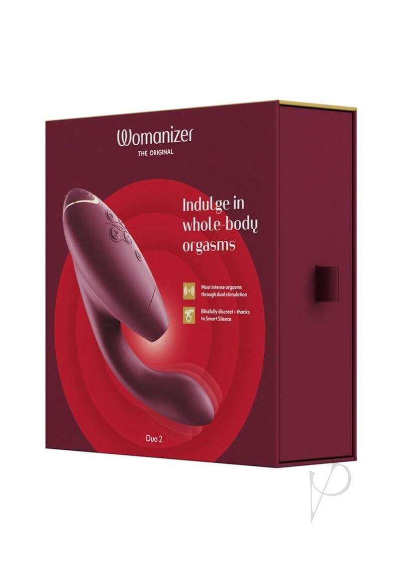 Womanizer DUO 2 Bordeaux rabbit toy with Pleasure Air technology in premium packaging