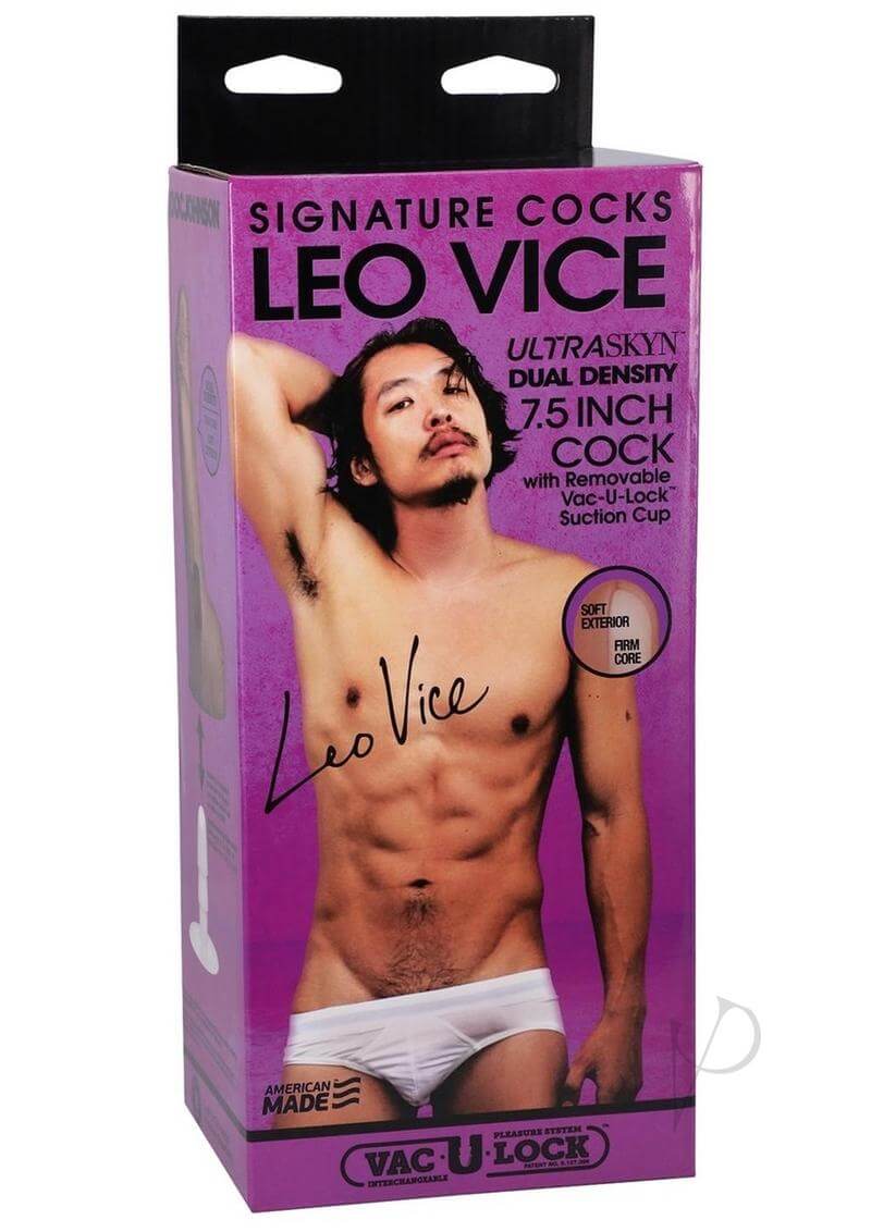 "Signature Cocks Leo Vice 7.5 Inch ULTRASKYN Dildo Packaging Front View"