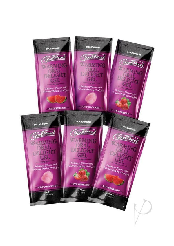 GoodHead Warming Oral Delight Gel in Cotton Candy, Strawberry, and Watermelon flavors - Pack of 48 assorted packets