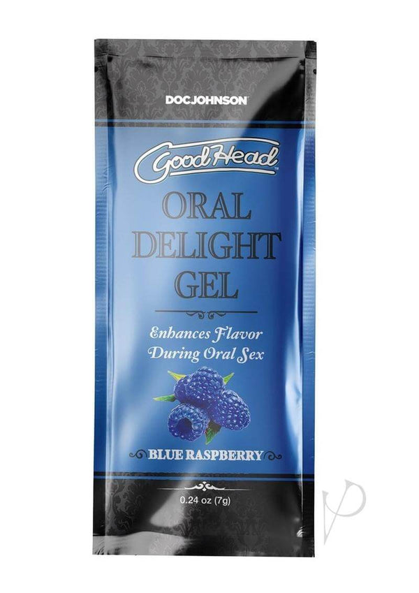 GoodHead Oral Delight Gel Blue Raspberry single-use packet enhancing oral sex flavor.