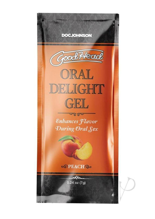 GoodHead Oral Delight Gel Peach flavor single-use packet, enhances flavor during oral sex, 0.24 oz, body-safe gel in peach.
