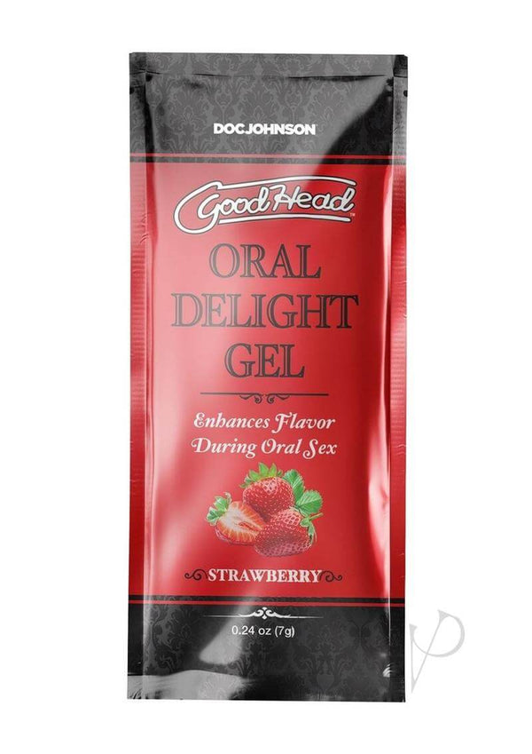 GoodHead Oral Delight Gel Strawberry single-use packet enhances flavor during oral sex - 48-pack bulk refill.