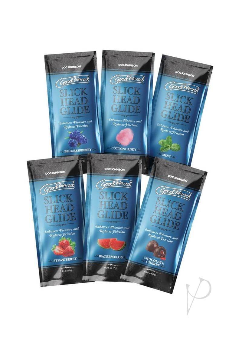 GoodHead Slick Head 6-Pack Flavored Water-Based Lubricants in Blue Raspberry, Cotton Candy, Mint, Strawberry, Watermelon, Chocolate
