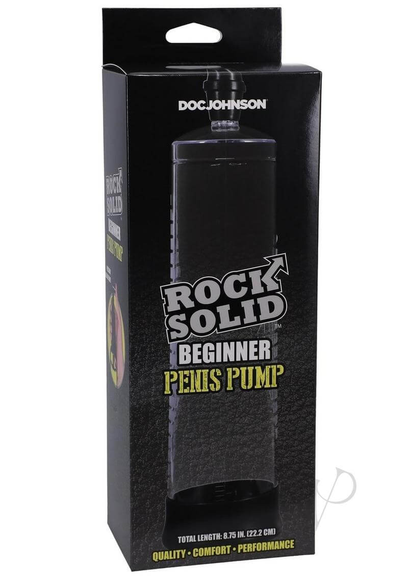 Rock Solid Beginner Penis Pump packaging displaying clear design for safe and effective erection enhancement.