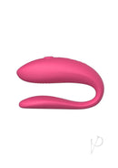 We Vibe Sync Lite Pink C-Shape vibrator for couples, app-controlled, smooth design, hands-free vibrations, deepen connection.