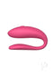 We Vibe Sync Lite Pink C-Shape vibrator for couples, app-controlled, smooth design, hands-free vibrations, deepen connection.