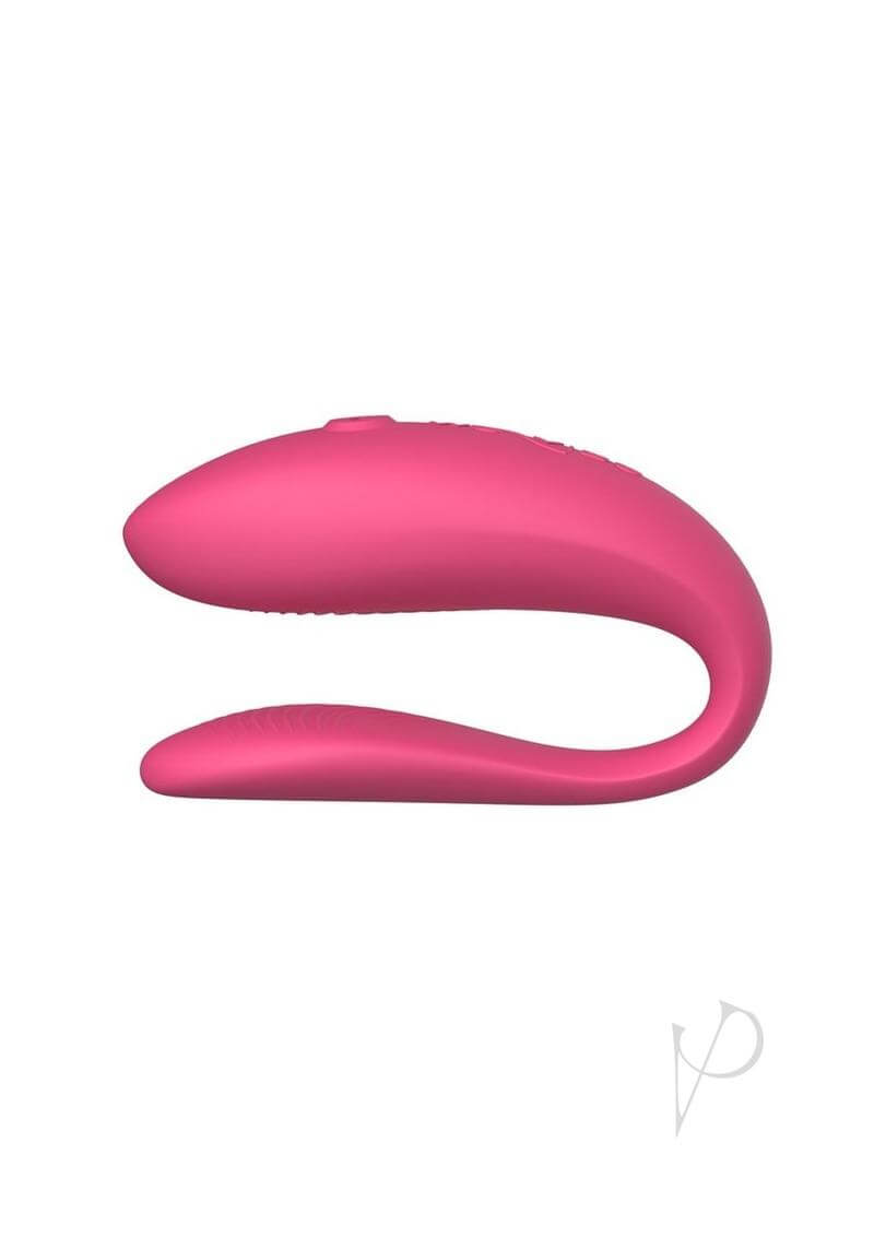 We Vibe Sync Lite Pink C-Shape vibrator for couples, app-controlled, smooth design, hands-free vibrations, deepen connection.