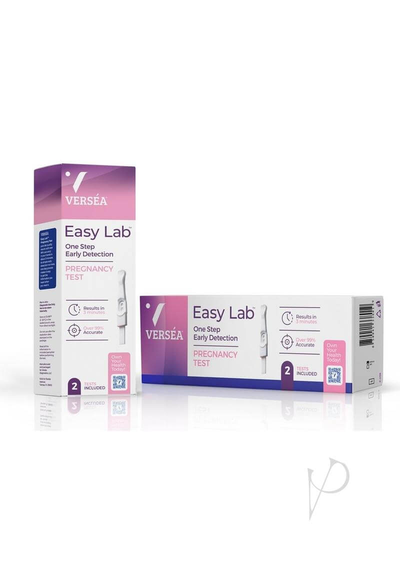 Versea Easy Lab Pregnancy Test 2-Pack packaging, offering accurate early pregnancy testing at home with over 99% accuracy in three minutes