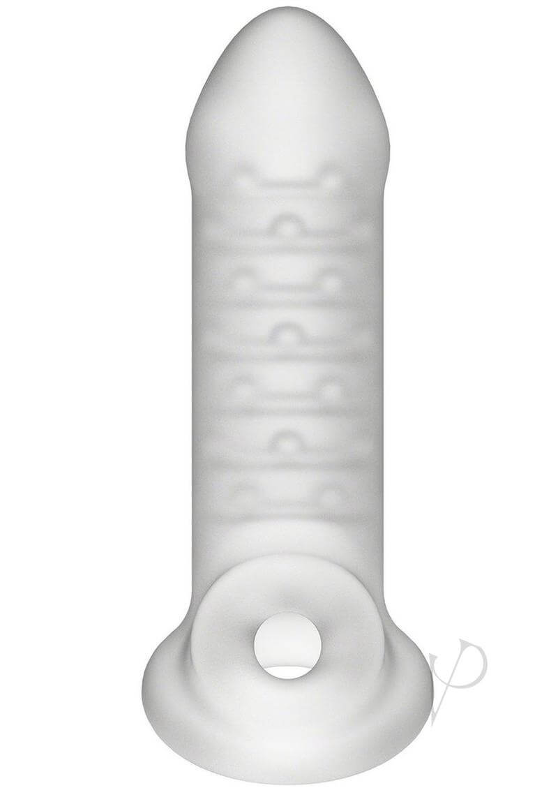 Merci Jacked Up Thin Extender with ball strap for enhanced pleasure, sheer frosted material, six inches long, soft and stretchy design.