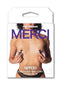 Packaging of Merci Nippers stainless steel and silicone nipple clamps for intense sensations and BDSM play.