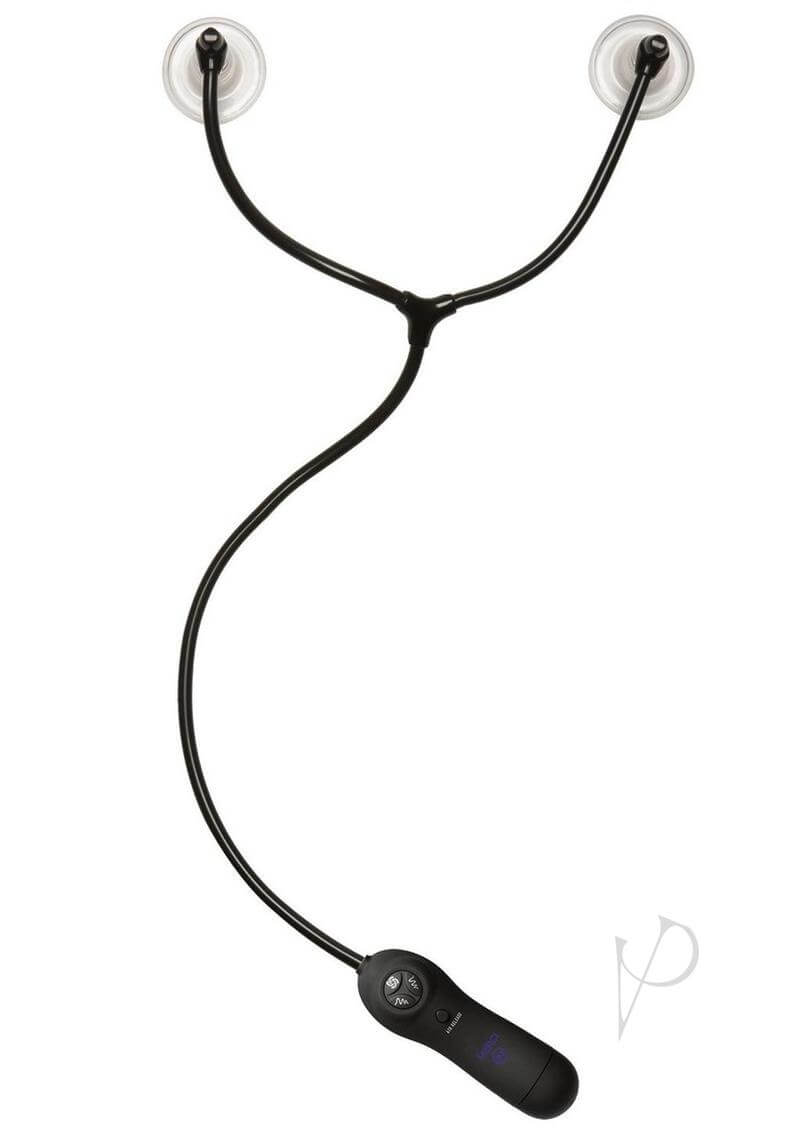 Merci Swell Black nipple enhancement device with automatic suction and transparent cups for heightened arousal.