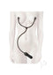 Merci Swell Black nipple enhancement device with automatic suction seal on a mannequin, emphasizing its hands-free use for arousal.