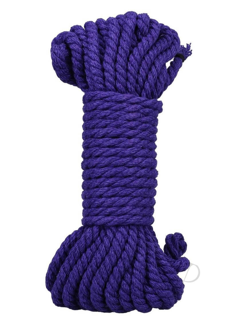 Premium 30-foot purple hemp bondage rope for shibari and rigging needs, crafted for comfort and safety.