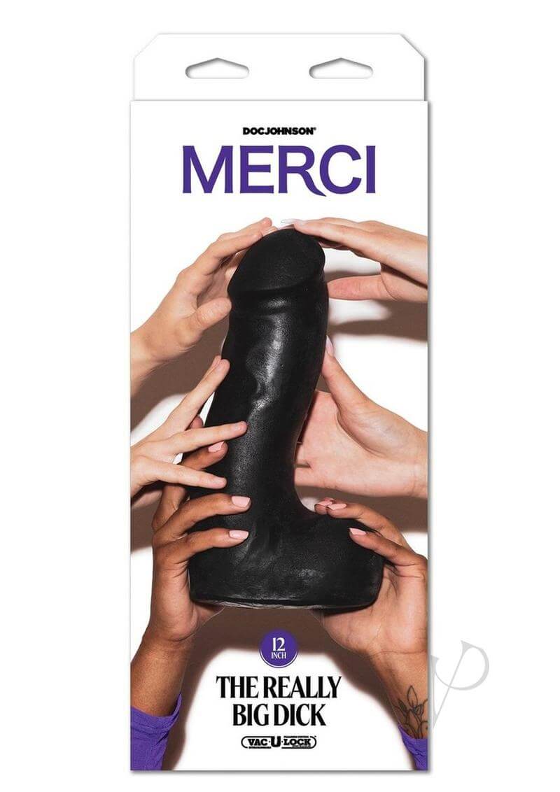 Doc Johnson Merci Really Big Dick Black 12-Inch Pleasure Masterpiece in Packaging