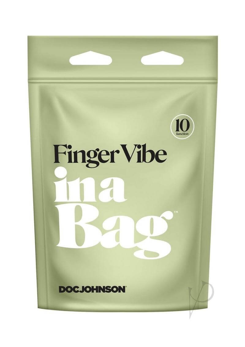 In A Bag Finger Vibe packaging in green, featuring the Doc Johnson logo and product information.