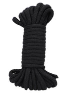 32-foot black cotton bondage rope for sensual restraint and intimate exploration, crafted for comfort and versatility in bondage play.