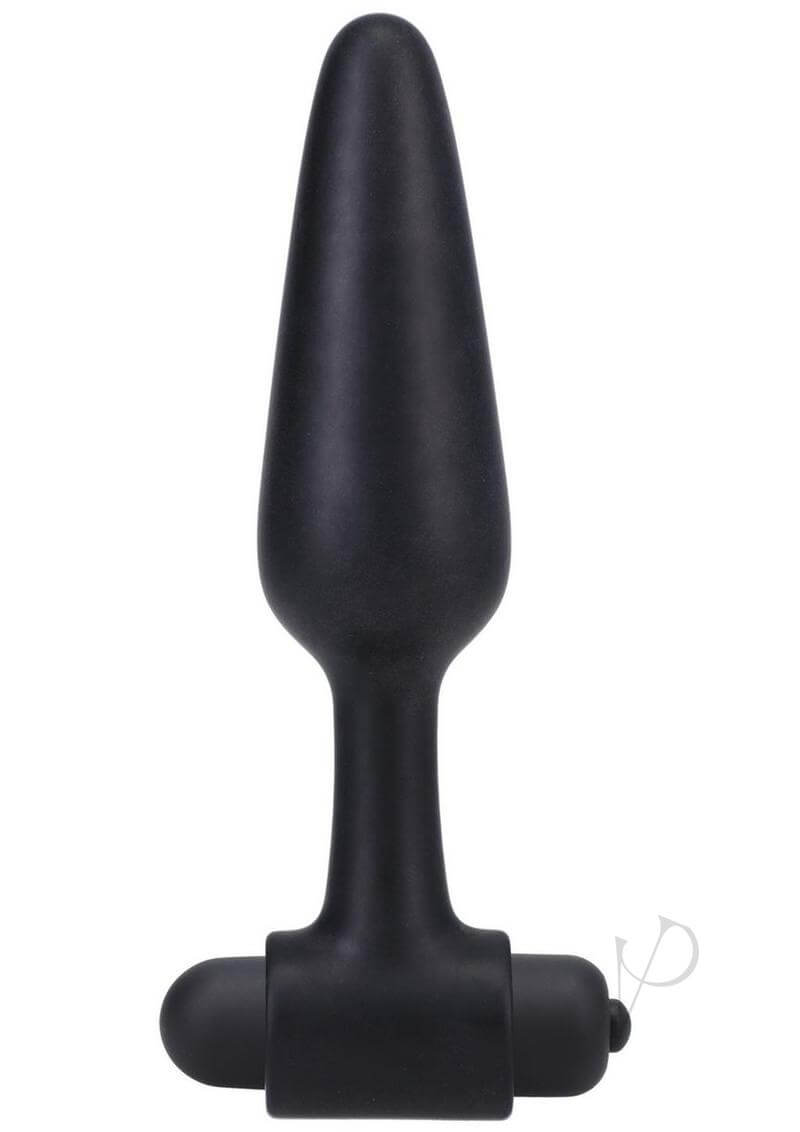 Doc Johnson Vibrating Butt Plug 5 in black with a classic tapered design for smooth insertion and intense pleasure