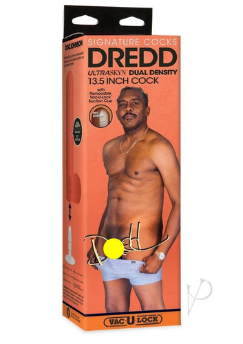 Dredd 13.5-Inch Signature Cock packaging box with lifelike dual density ULTRASKYN for ultimate pleasure fulfillment.