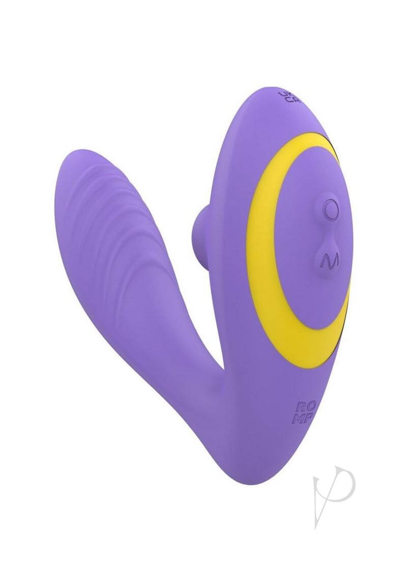 We-Vibe Romp Reverb rabbit vibrator in purple and yellow with Pleasure Air Technology for dual stimulation.
