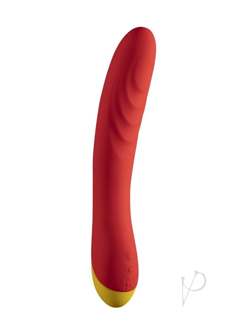 Experience ultimate pleasure with the ROMP Hype orange G-spot vibrator featuring a curved tip for targeted stimulation.