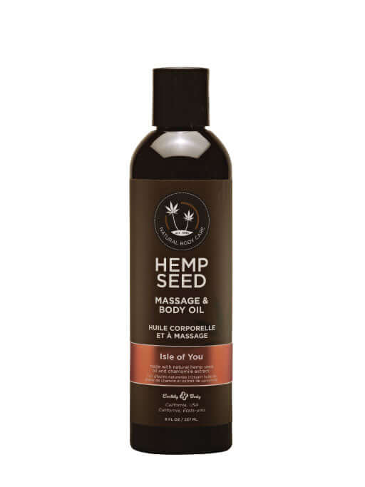 Earthly Body Isle of You Massage Oil 8 oz bottle featuring hemp seed oil.