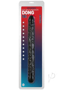 Veined Double Header 18-Inch Black Dong in packaging featuring lifelike heads and textured shaft for thrilling sensations.