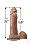 6-Inch Mulatto Realistic Cock with measurements, total length 6.80 inches, insertable length 6.20 inches, width 1.70 inches.
