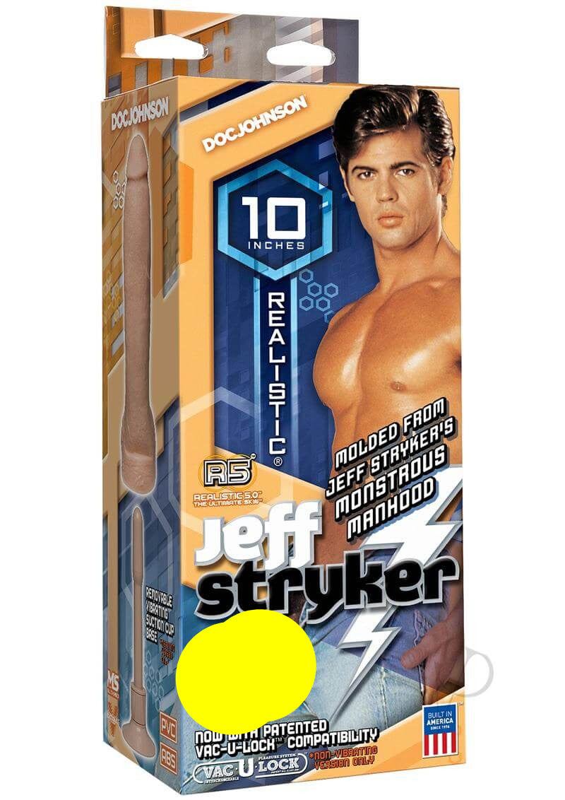 Jeff Stryker Ultra-Realistic Cock 10-inch molded dildo packaging with lifelike details, premium adult toy.