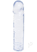 Doc Johnson's 8 Crystal Jellies Classic Clear dong showcasing soft, flexible, veiny texture, and traditional thickness.