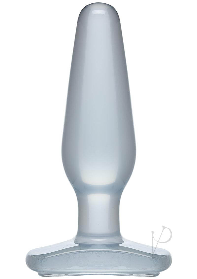 Doc Johnson's 5 Crystal Jellies Medium Butt Plug Clear, smooth tear-drop shape with flared base, made in America for comfortable insertion and pleasure