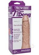 Vac U Lock Thin 7-Inch Natural Dong in packaging, featuring slim shaft design and compatibility with Vac-U-Lock system. Phthalate-free and body-safe.