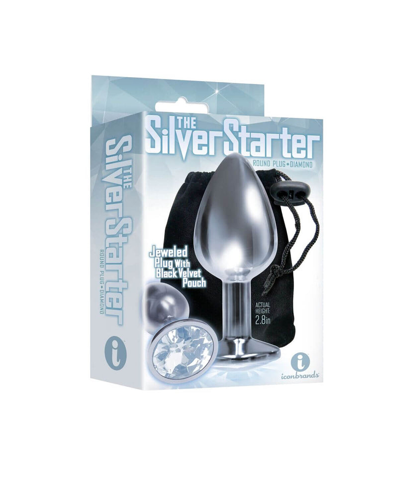 Icon Brands Silver Starter Heart Bejeweled Steel Plug with Clear Faux Diamond Stone at $9.99