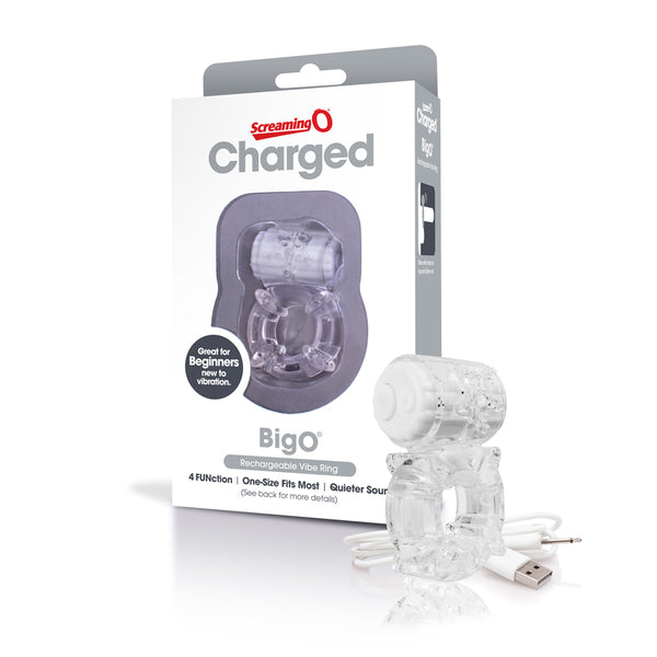 Screaming O Screaming O Charged BigO Clear Rechargeable Vibrating Cock Ring at $21.99