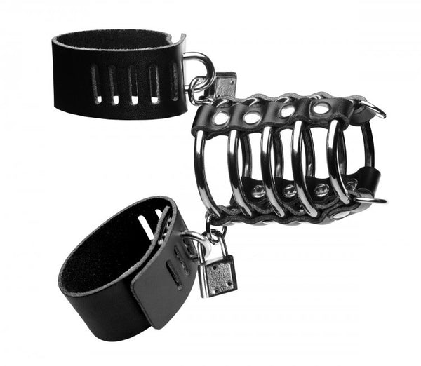 XR Brands Strict Gates of Hell 5 Ring Chastity Device with Cock and Ball Strap at $22.99