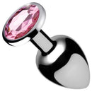 Booty Sparks Pink Gem Small Anal Plug with elegant aluminum finish and radiant pink jewel by XR Brands