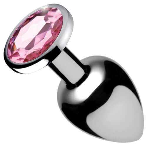 Booty Sparks Pink Gem Small Anal Plug with elegant aluminum finish and radiant pink jewel by XR Brands