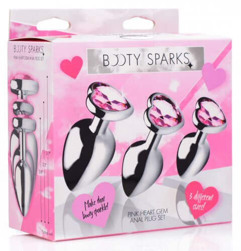 XR Brands Booty Sparks Pink Heart Gem Anal Plug Set at $32.99