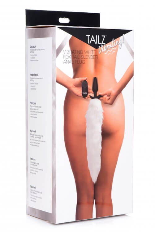 XR Brands Tailz Vibrating White Fox Tail Slender Anal Plug at $49.99