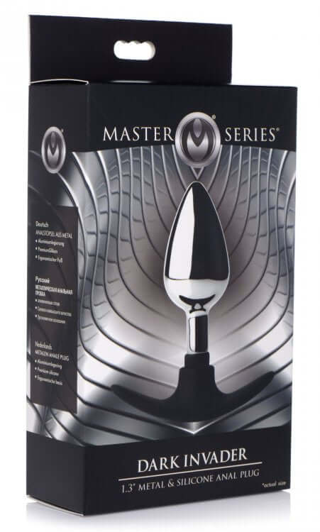 XR Brands Master Series Dark Invader Metal and Silicone Anal Plug Medium at $19.99