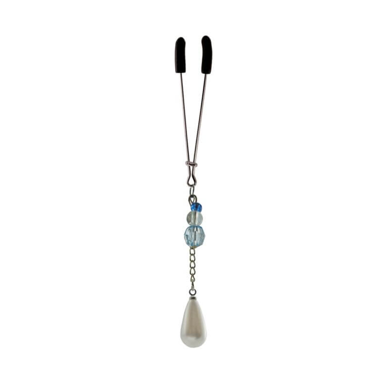 PHS INTERNATIONAL Bijoux De Cli Clitoral Tweezer Clamp with Pearl On Chain and Blue Beads at $9.99