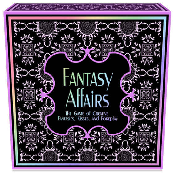 Fantasy Affairs adult board game box, featuring creative fantasies, kisses, and foreplay for couples.