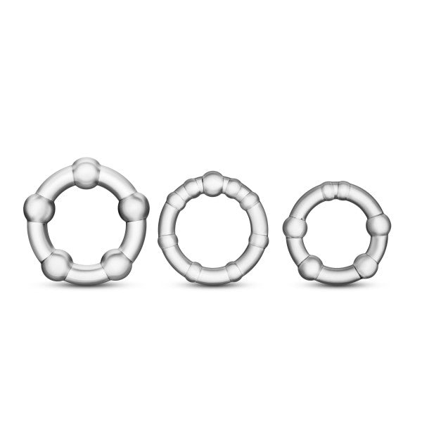 Blush Novelties Stay Hard Cock Beaded Cock Rings 3 Pc Clear at $4.99