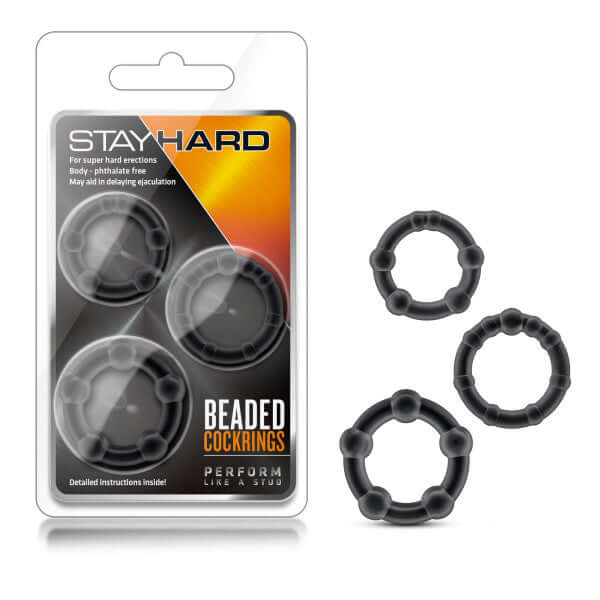 Blush Novelties Stay Hard Beaded Cock Rings Black 3 Pc at $4.99