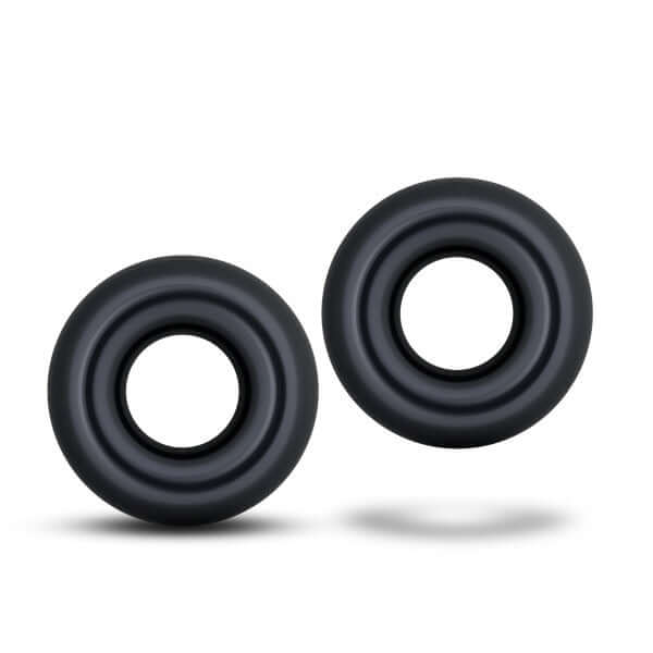 Blush Novelties Stay Hard Oversized Black Donut Cock Rings for Longer Erections - Two Rings Elastic and Durable