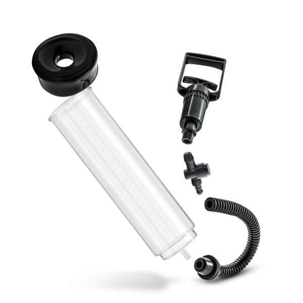 Performance VX3 Pump enhancement system by Blush Novelties featuring a vacuum chamber, trigger, hose, and attachment for maximum pleasure and results.
