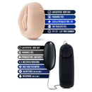 Blush Novelties body-safe stroker with control remote, featuring soft realistic feel and waterproof design, showcasing product specifications.